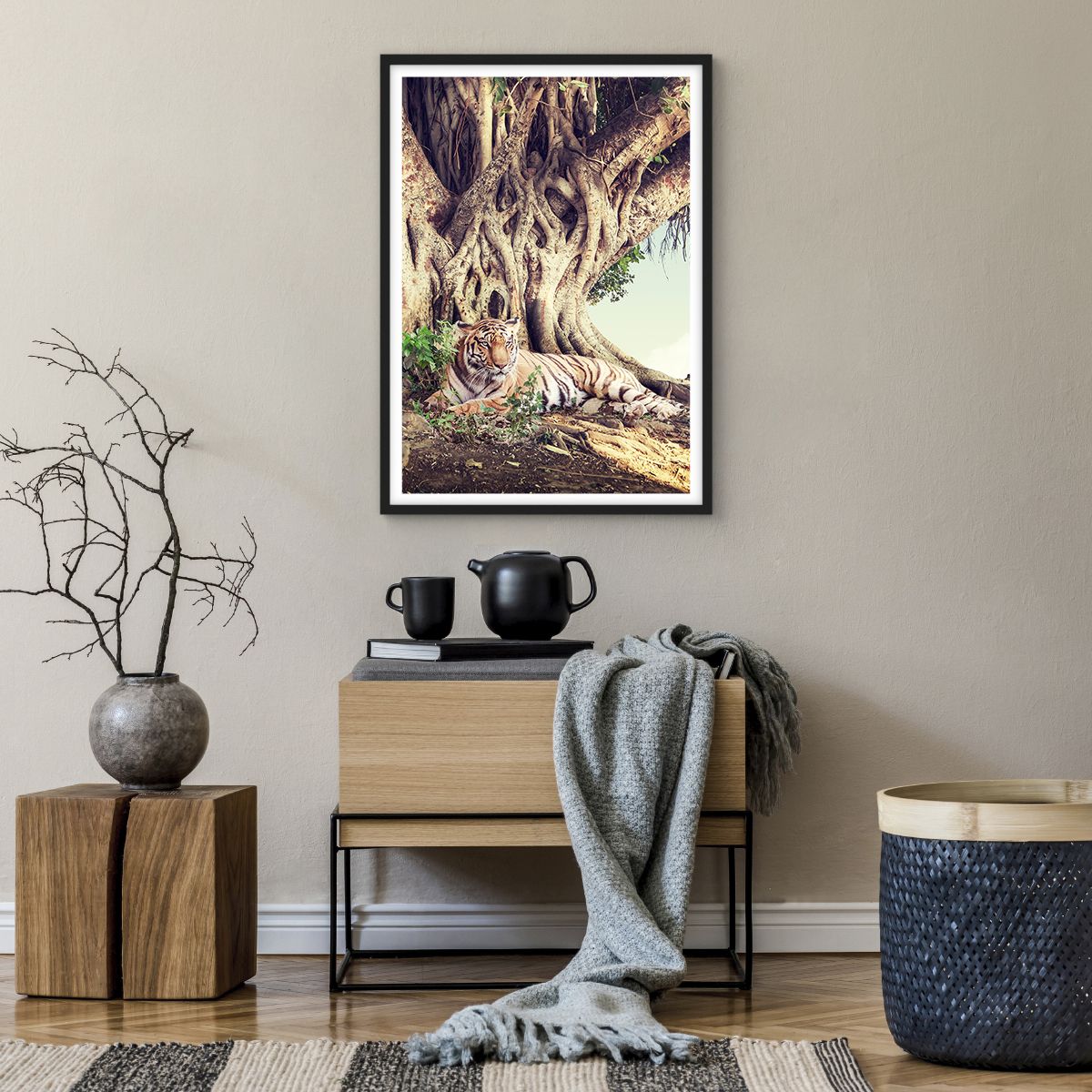 Poster in einem schwarzem Rahmen Bengalischer Tiger, Poster in einem schwarzem Rahmen Indien, Poster in einem schwarzem Rahmen Landschaft, Poster in einem schwarzem Rahmen Natur, Poster in einem schwarzem Rahmen Baum