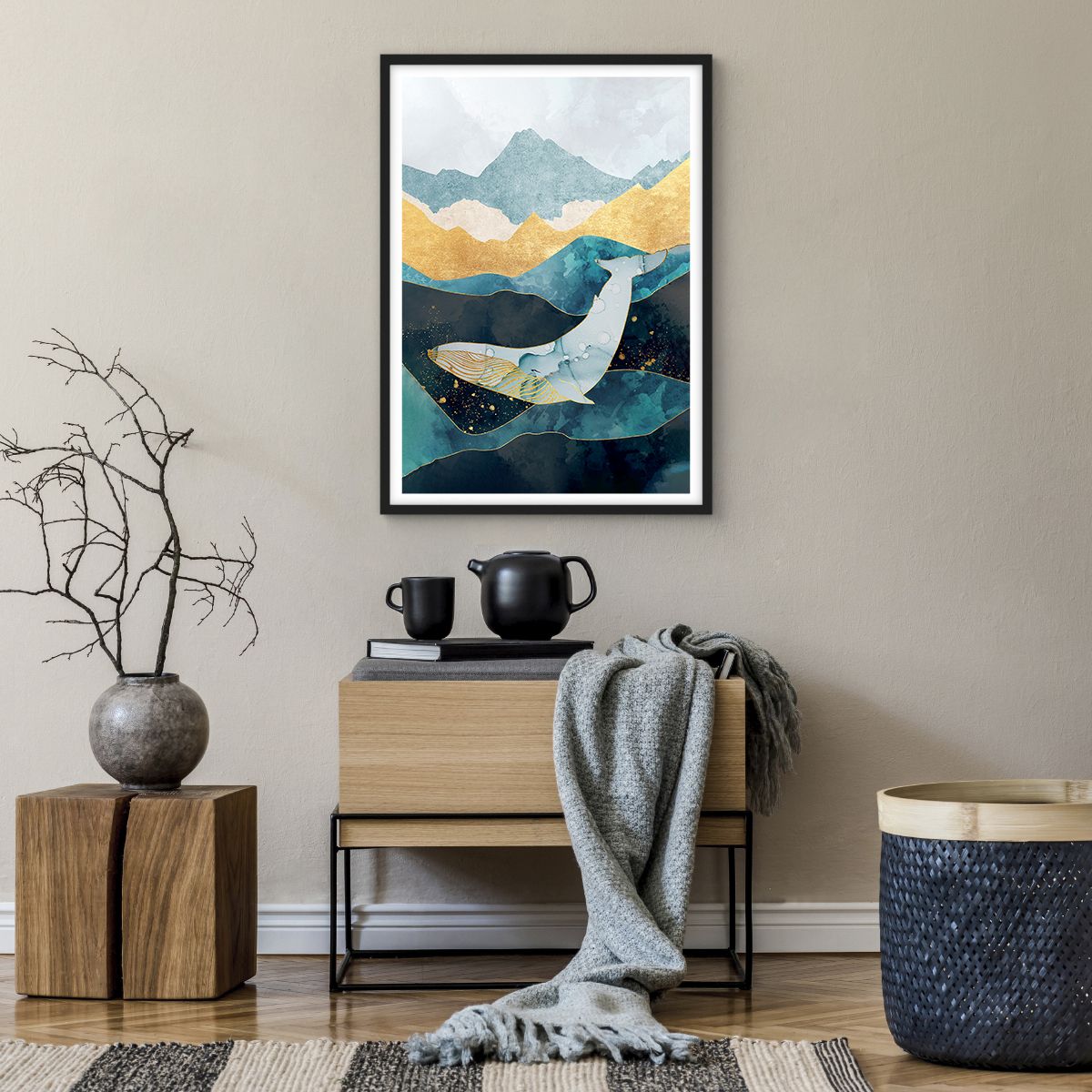 Poster in Black Frame Abstraction, Poster in Black Frame Whale, Poster in Black Frame Art, Poster in Black Frame Modern Art, Poster in Black Frame Artistic Art