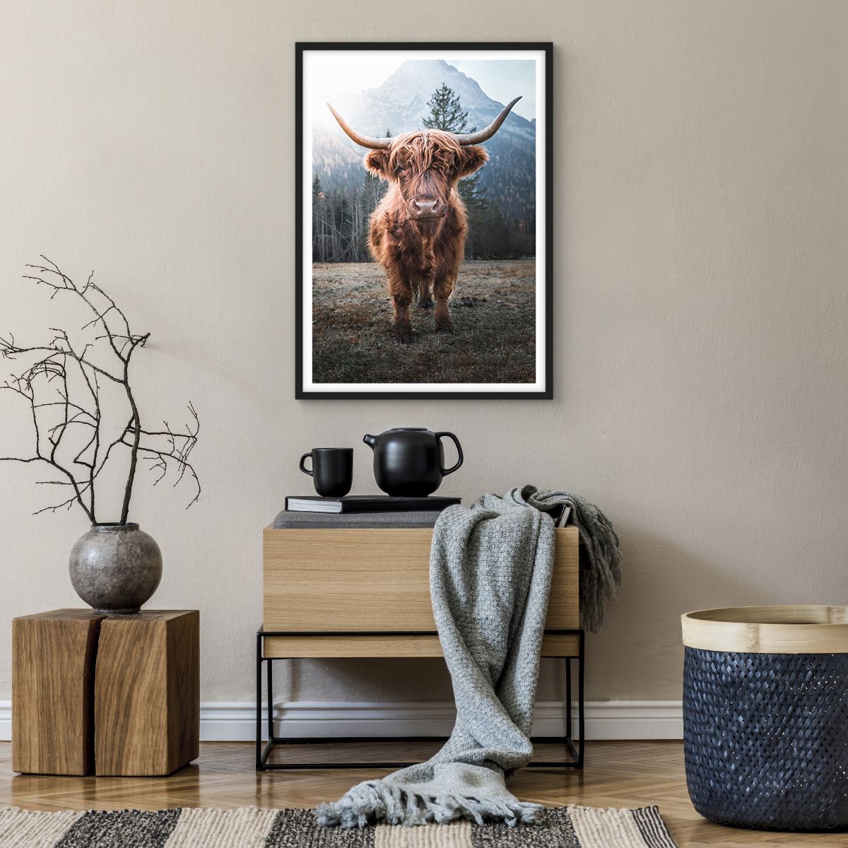 Poster in Black Frame Mountains, Poster in Black Frame Scottish Cow, Poster in Black Frame Pasture, Poster in Black Frame Animals, Poster in Black Frame Landscape