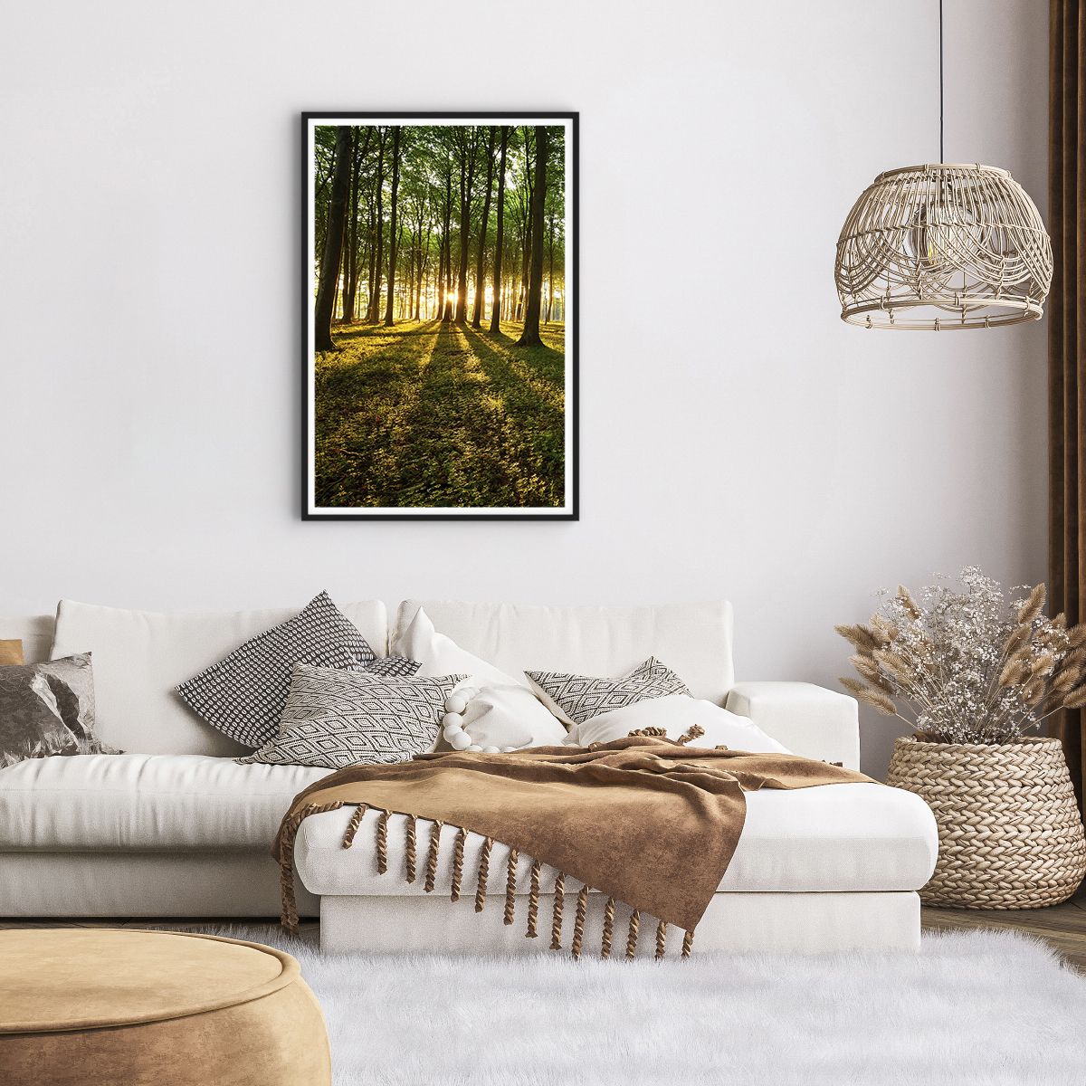 Affiche dans un cadre noir Paysage, Affiche dans un cadre noir Forêt, Affiche dans un cadre noir La Nature, Affiche dans un cadre noir Des Arbres, Affiche dans un cadre noir Rayons Du Soleil