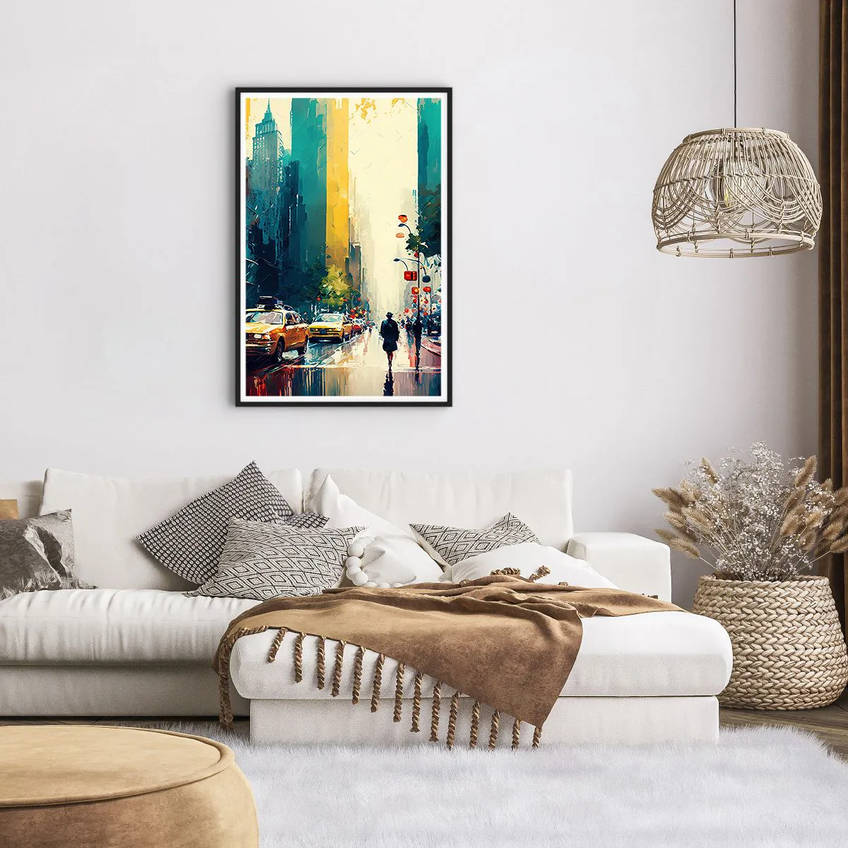 Poster in einem schwarzem Rahmen - New York – selbst der Regen ist hier bunt - 61x91 cm