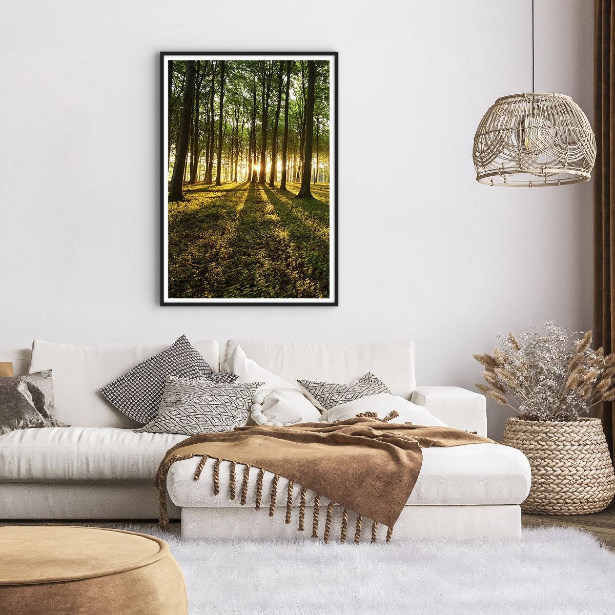 Poster in einem schwarzem Rahmen Landschaft, Poster in einem schwarzem Rahmen Wald, Poster in einem schwarzem Rahmen Natur, Poster in einem schwarzem Rahmen Bäume, Poster in einem schwarzem Rahmen Sonnenstrahlen