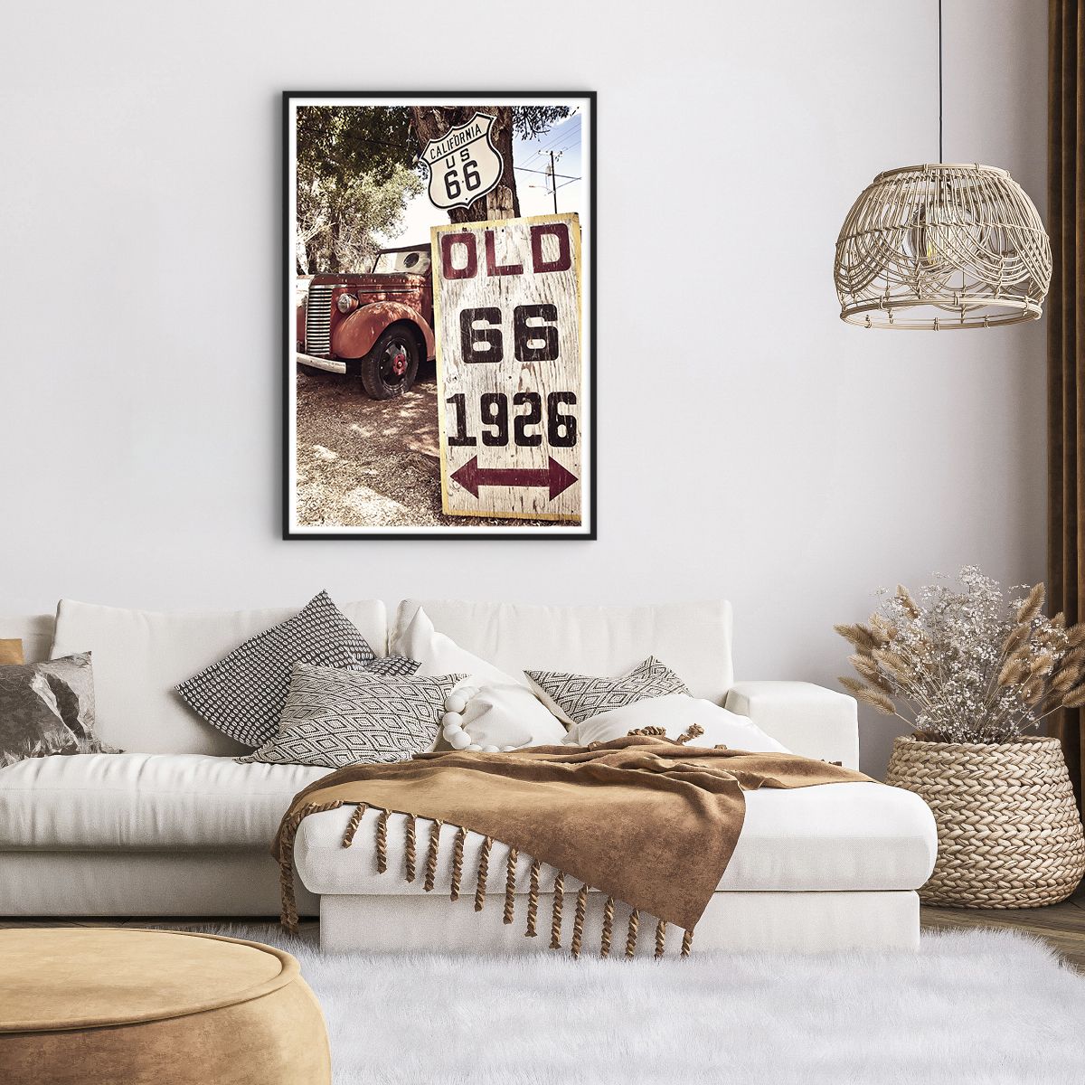 Poster in Black Frame Route 66, Poster in Black Frame Oldschool, Poster in Black Frame Old Car, Poster in Black Frame Usa, Poster in Black Frame California