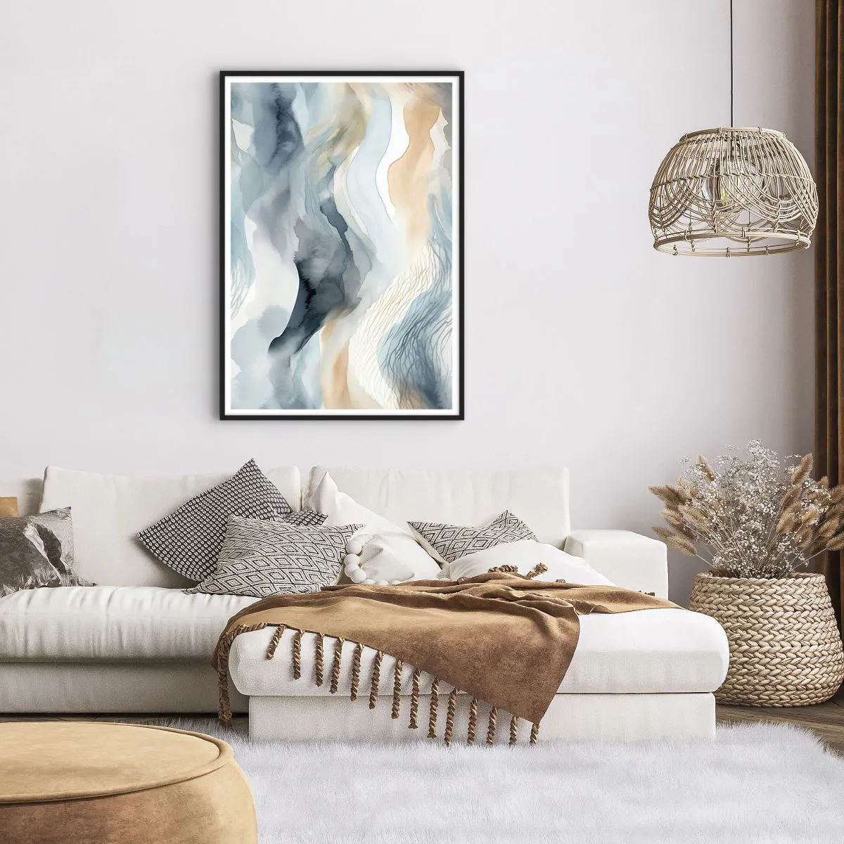 Poster in black frame - Snowy and Foggy Abstract - 70x100 cm
