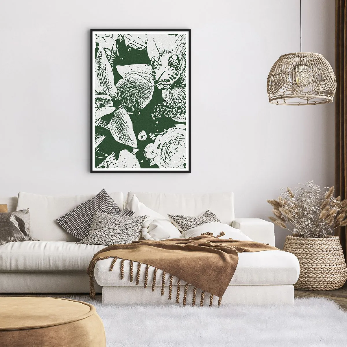 Poster in einem schwarzem Rahmen - Blumenstrauß – die Welt des Grüns - 70x100 cm