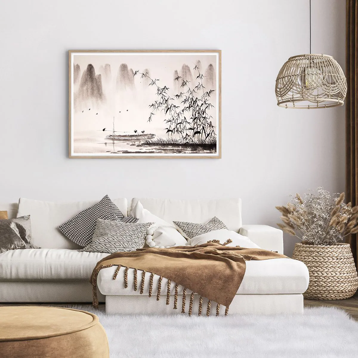 Pôster com moldura de carvalho claro - O silêncio dos campos de arroz - 100x70 cm