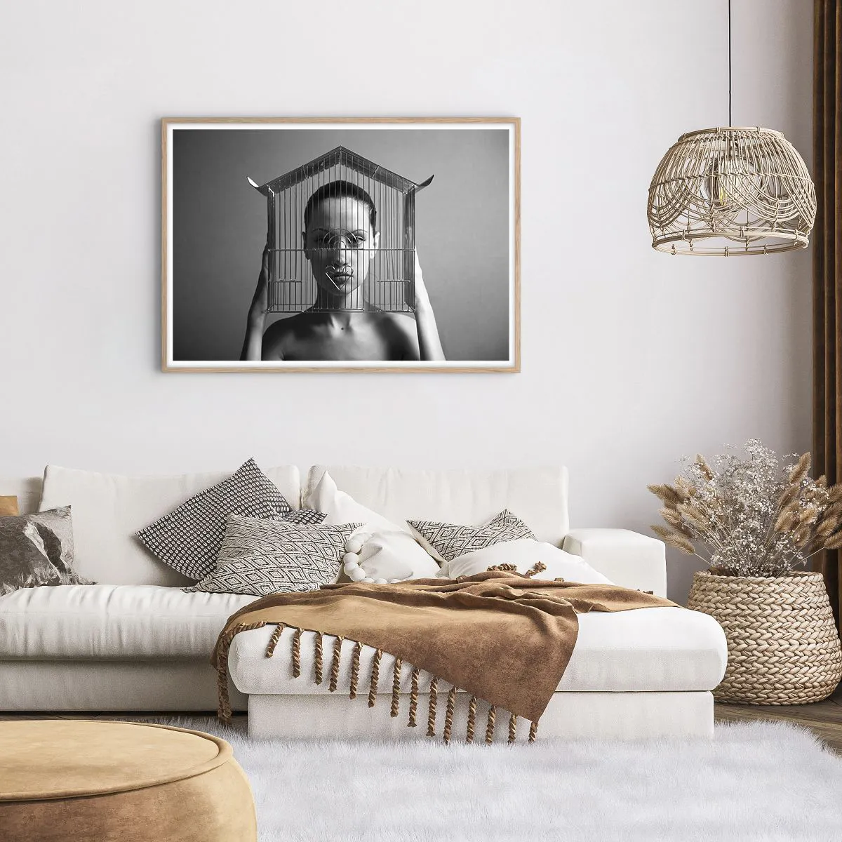 Affiche dans un chêne clair - Poster - Portrait un peu surréaliste - 100x70 cm