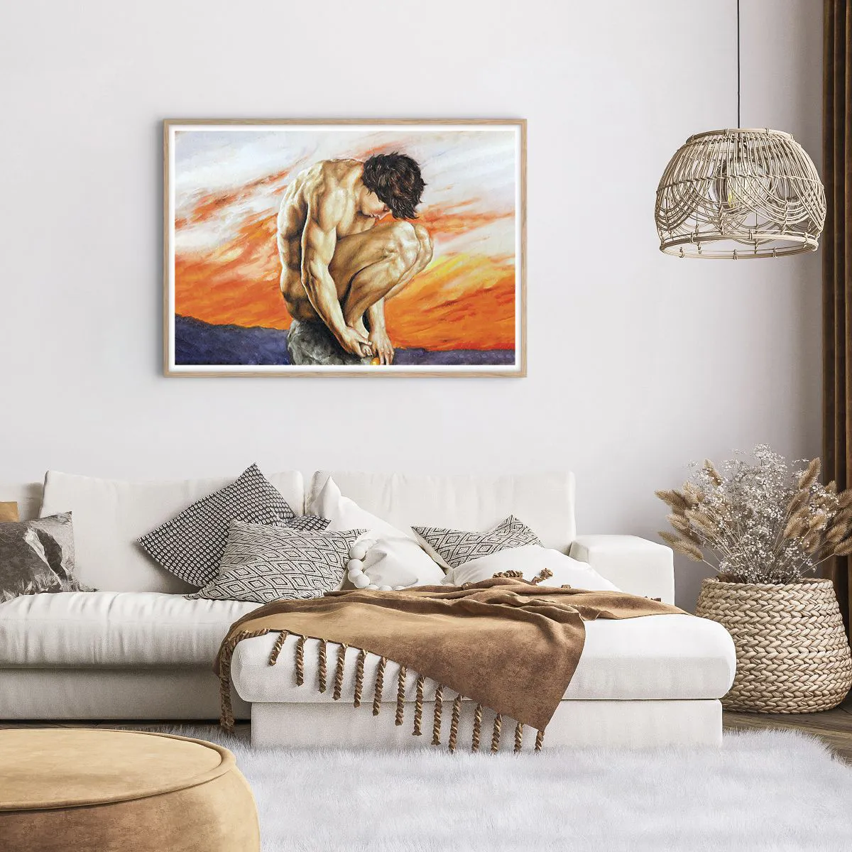 Affiche dans un chêne clair - Poster - Plongé dans ses pensées - 100x70 cm