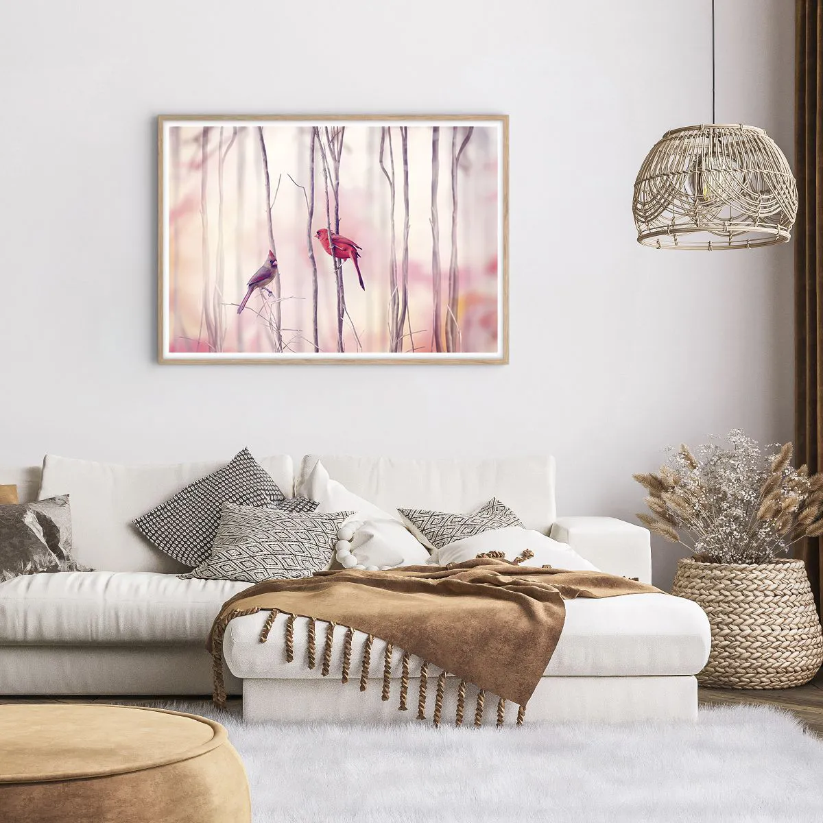 Plakat i ramme af lyst egetræ - Fortællingen om den lyserøde skov - 100x70 cm