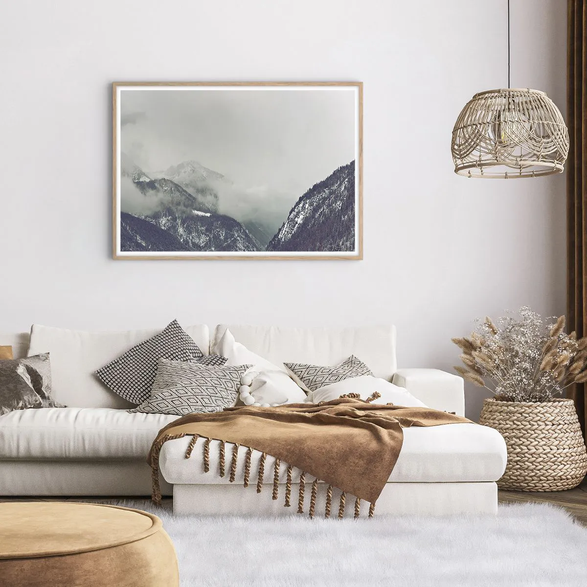 Plakat i ramme af lyst egetræ - Tåget dal - 100x70 cm