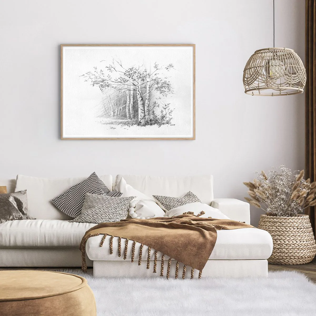 Plakat w ramie jasny dąb - Światło brzozowego lasu - 100x70 cm