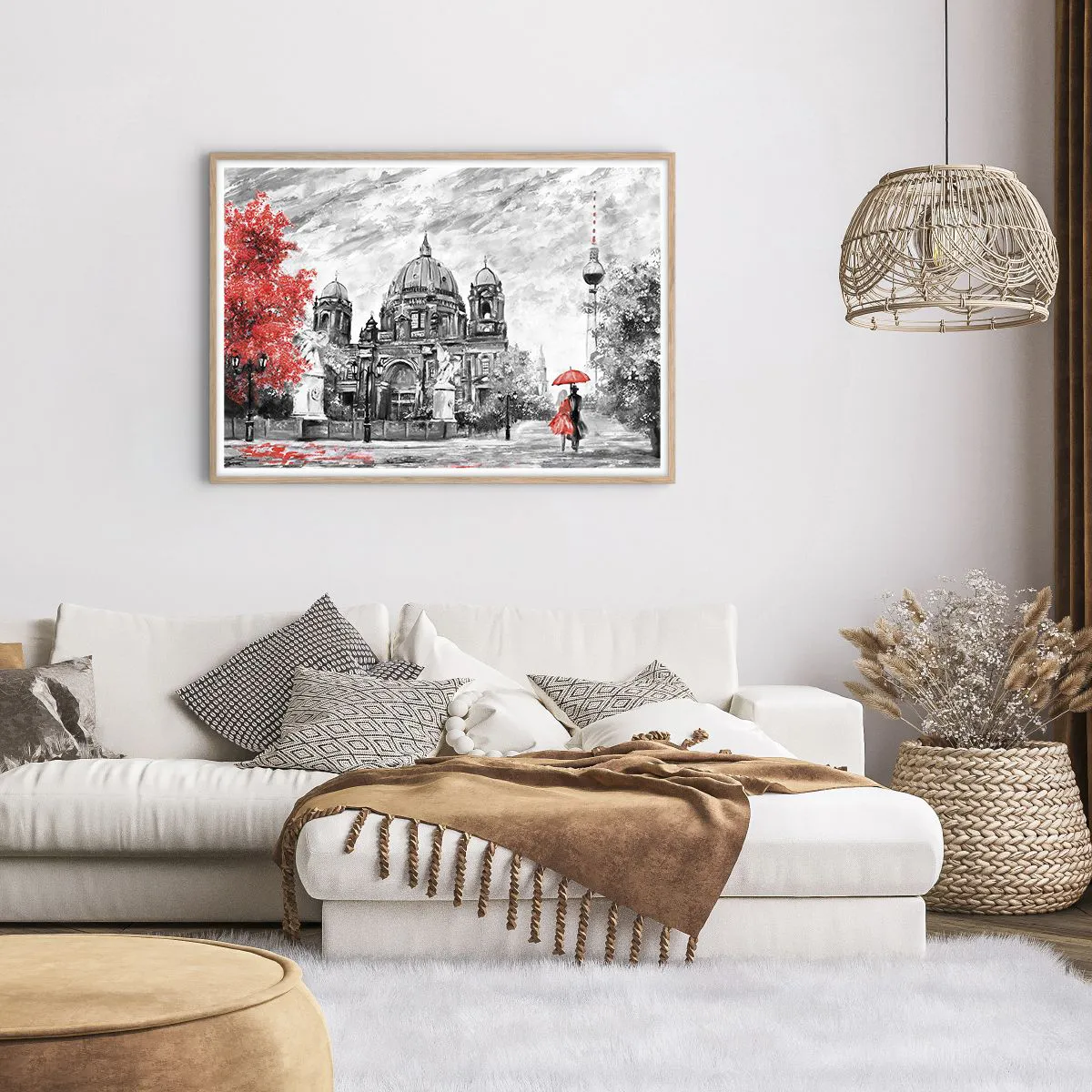 Plakat i ramme af lyst egetræ - Møde i Berlin - 100x70 cm