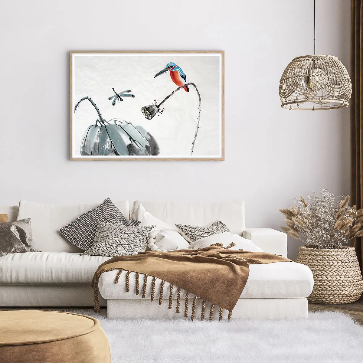 Plagát v ráme zo svetlého duba - Život lúky - 100x70 cm