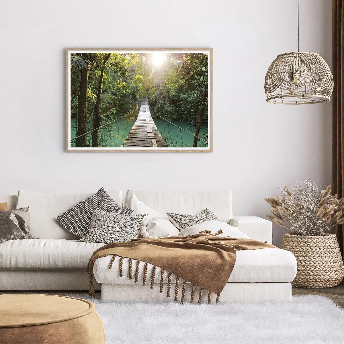 Poszter világos tölgy keretben - Az azúrkék vízen át az azúrkék erdőbe - 100x70 cm