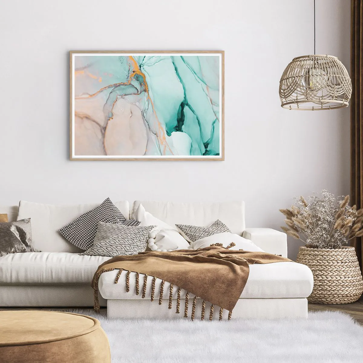 Pôster com moldura de carvalho claro - Dança das formas e cores - 100x70 cm