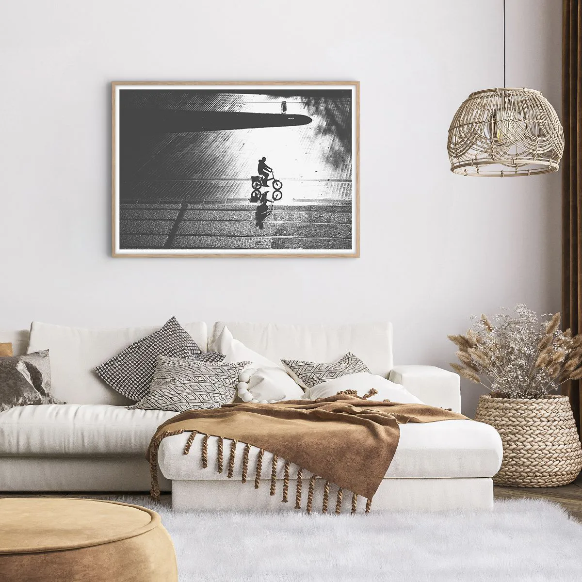 Plakat i ramme af lyst egetræ - Fremad, gennem byen - 100x70 cm