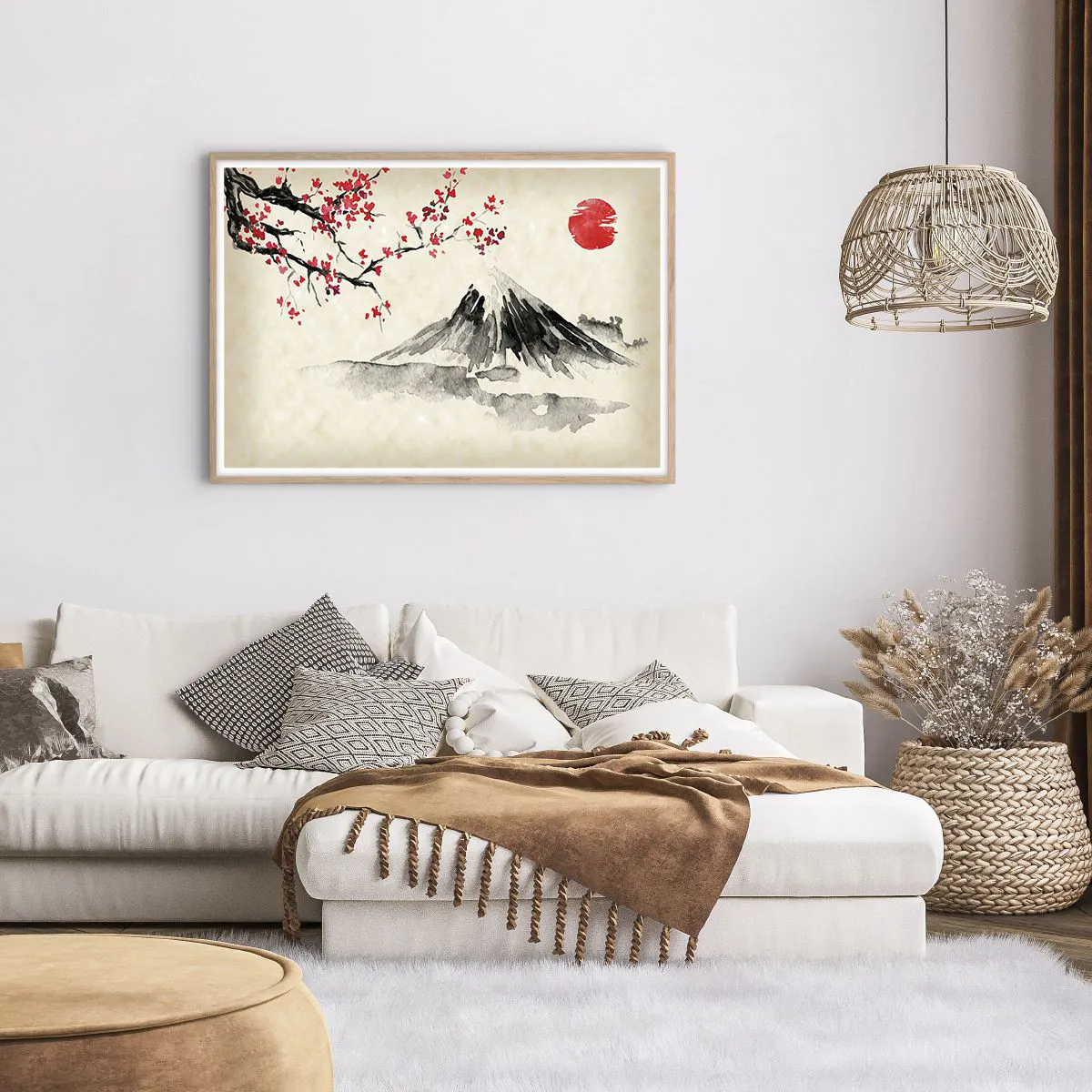 Plakat i ramme af lyst egetræ - Bliv forelsket i Japan - 100x70 cm