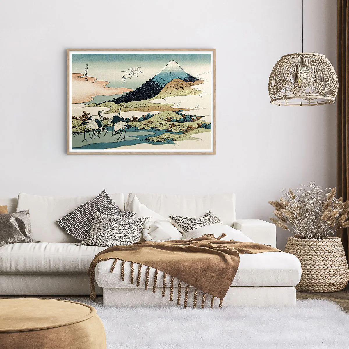 Plakat i ramme af lyst egetræ - I japansk ånd - 100x70 cm