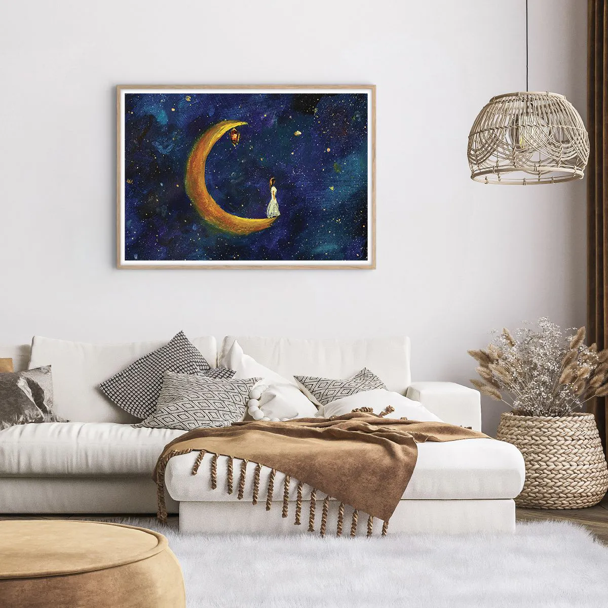 Plakat i ramme af lyst egetræ - Kald på verden - 100x70 cm