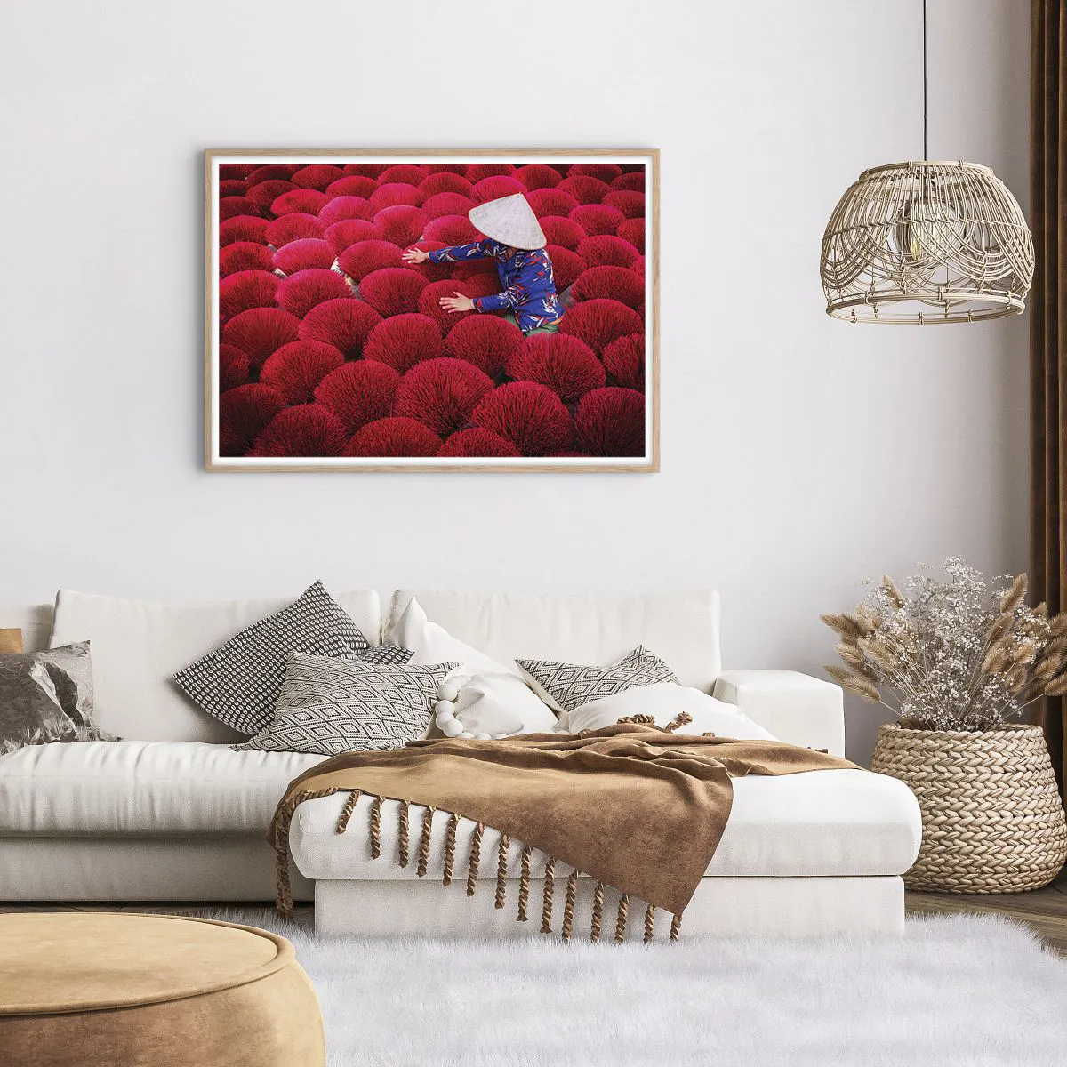 Affiche dans un chêne clair - Poster - Dans un champ de riz - 100x70 cm