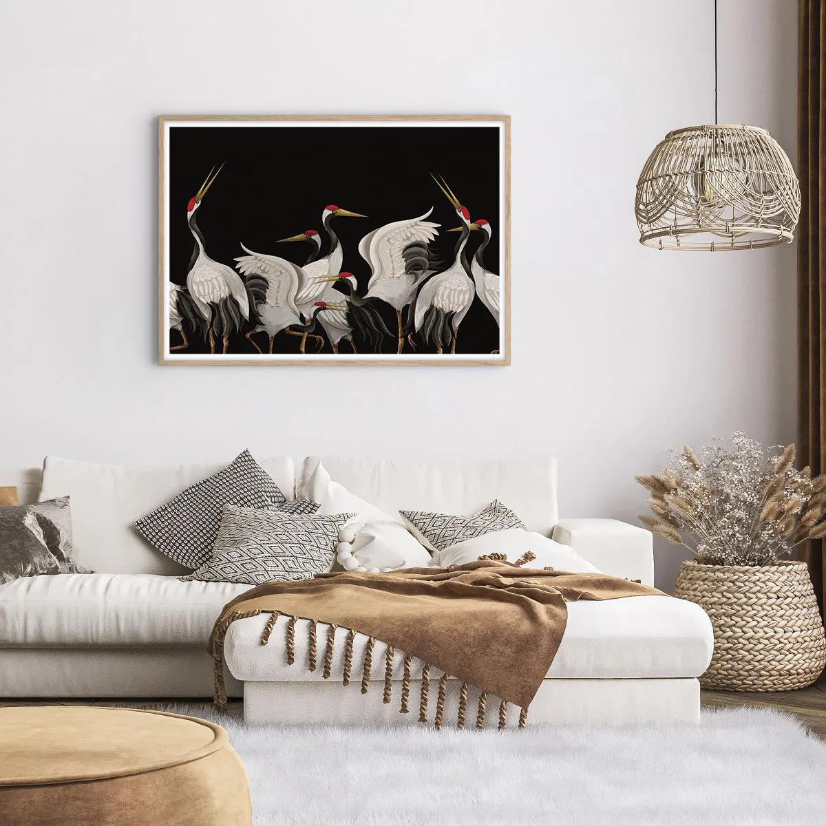 Plakat i ramme af lyst egetræ - Fugle anliggender - 100x70 cm