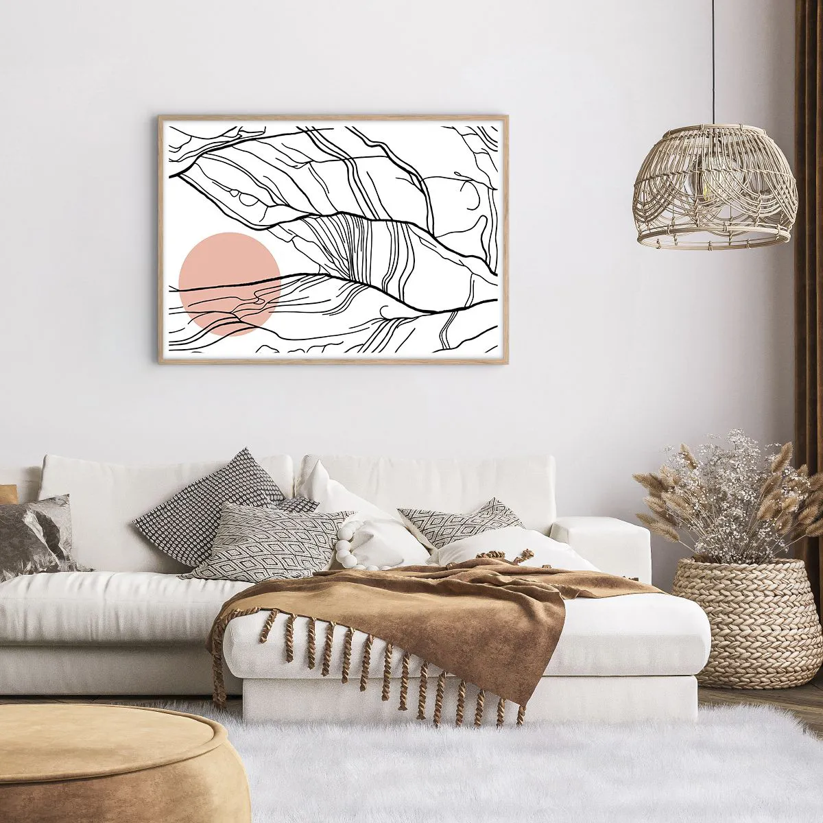 Poster in light oak frame - In a Web of Twigs - 100x70 cm