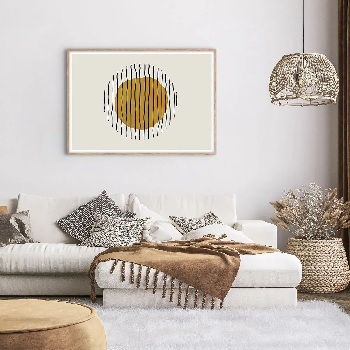 Plagát v ráme zo svetlého duba - Abstrakcia kmitajúca žiarom - 100x70 cm