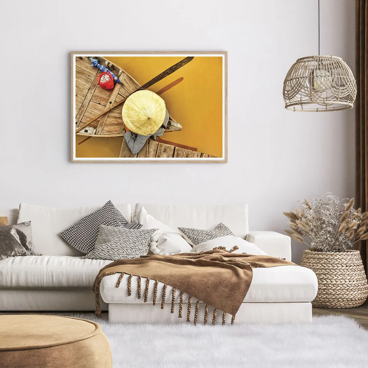 Plakat i ramme af lyst egetræ - Livet på den gule flod - 100x70 cm