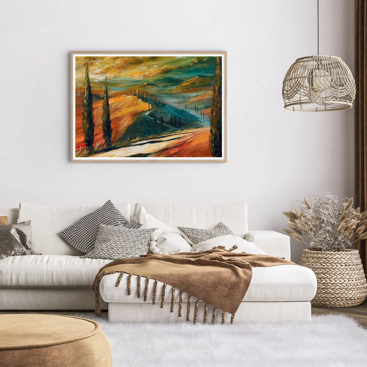 Poster in einem Rahmen aus heller Eiche - Toskanische Landschaft - 100x70 cm