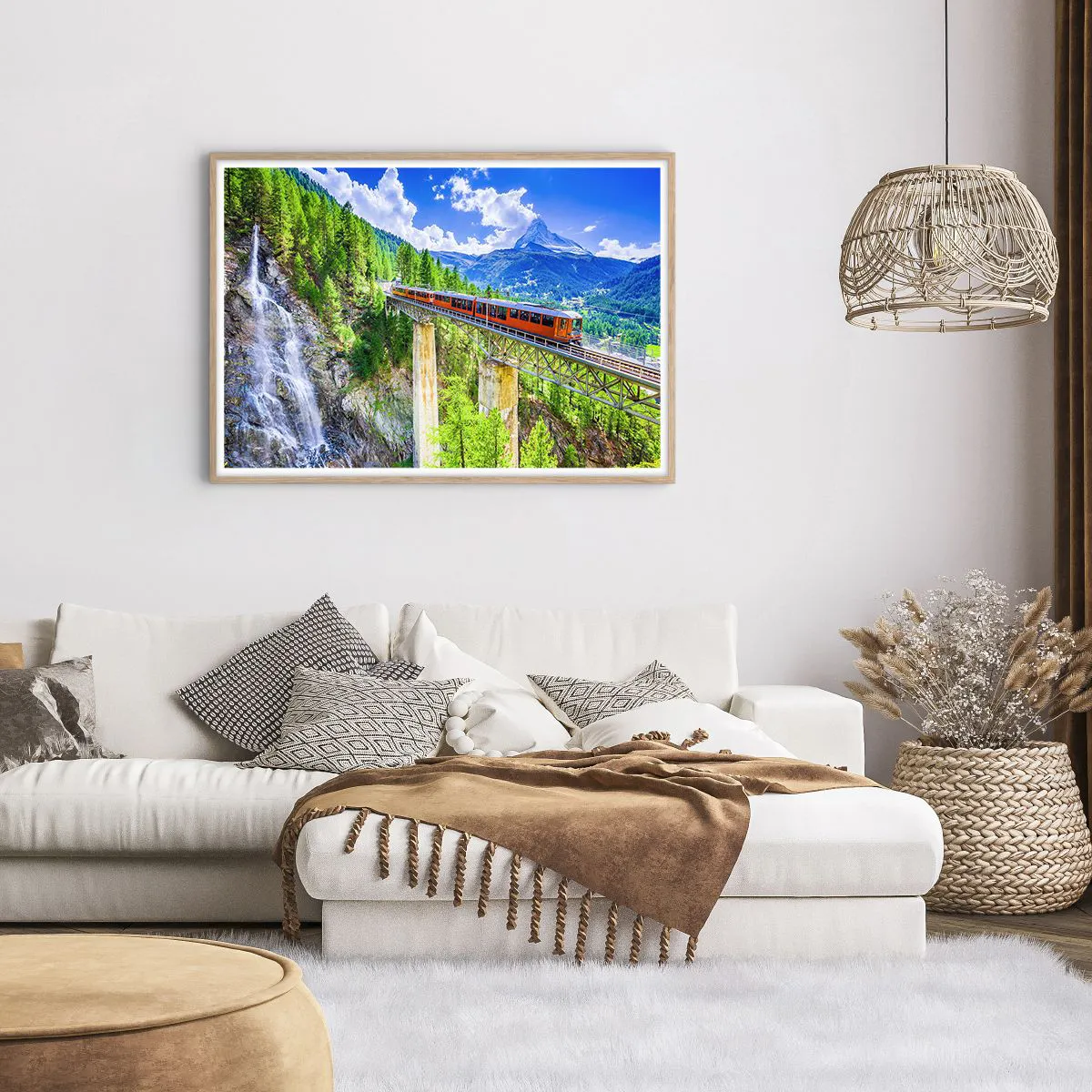 Plakat w ramie jasny dąb - Kolej na Alpy - 100x70 cm