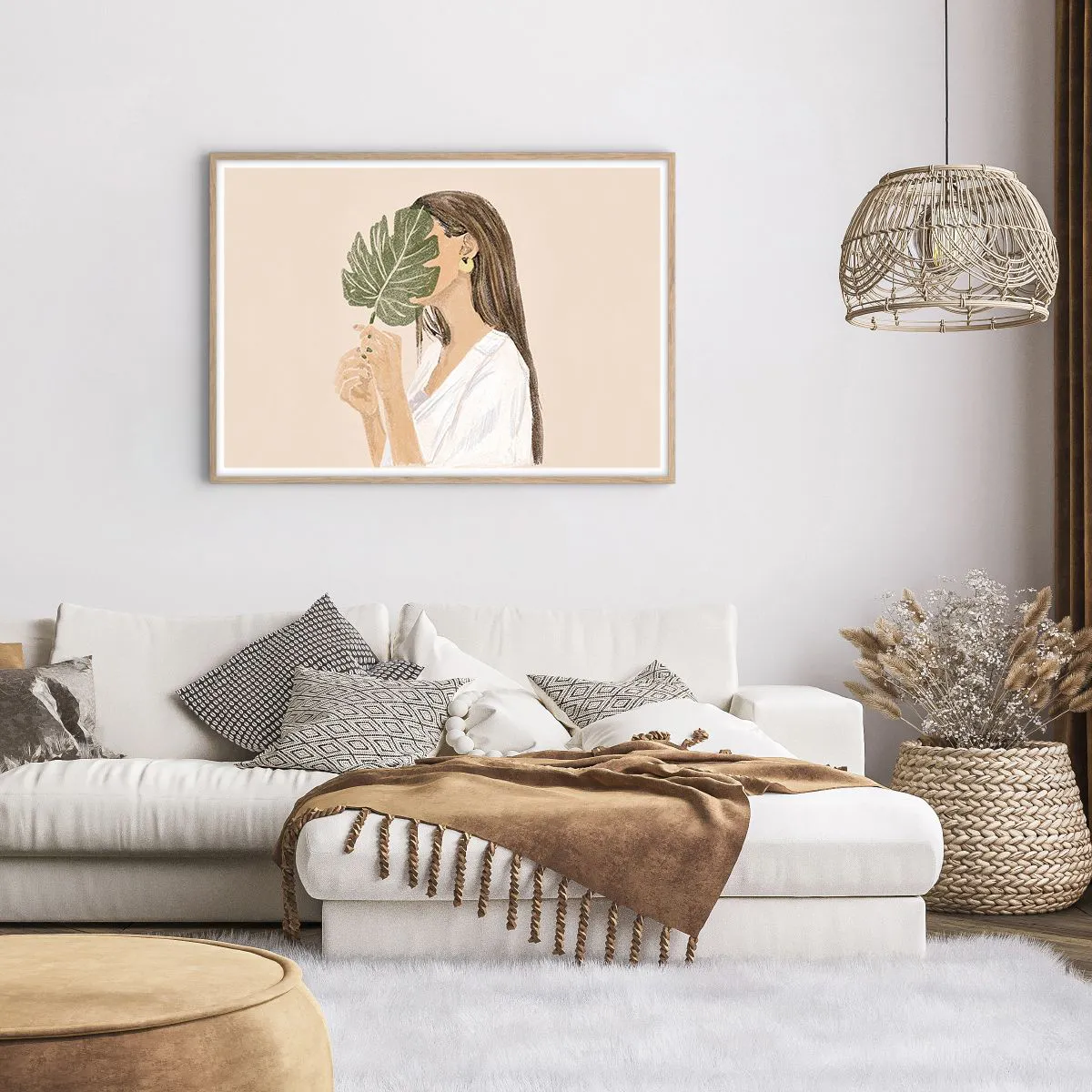 Affisch i ram av ljusek - Mystiskt porträtt med solfjäder - 100x70 cm