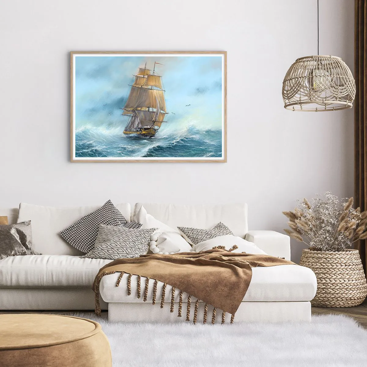 Poszter világos tölgy keretben - A hullámok hullámzása - 100x70 cm