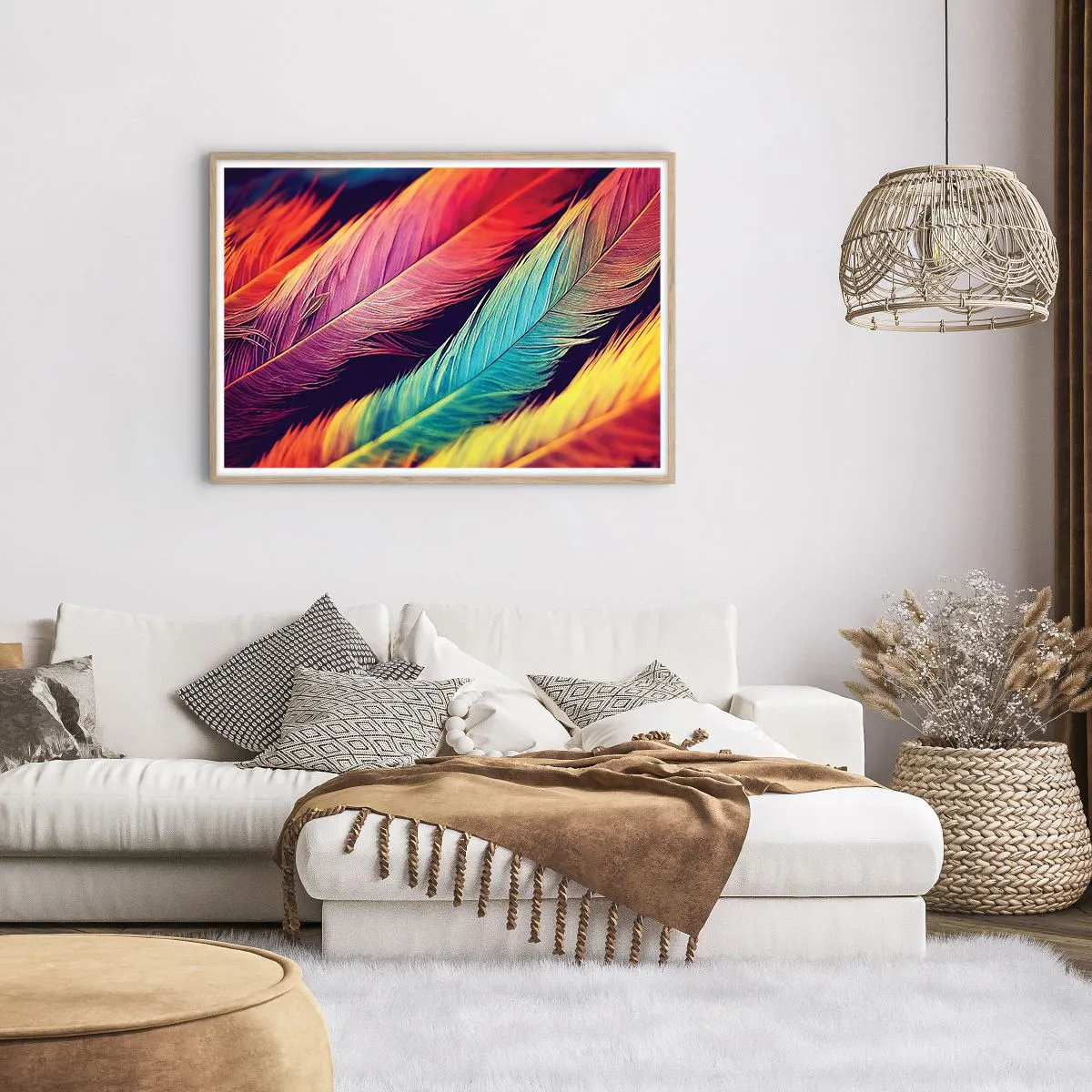 Poster in einem Rahmen aus heller Eiche - Gefiederter Regenbogen - 100x70 cm