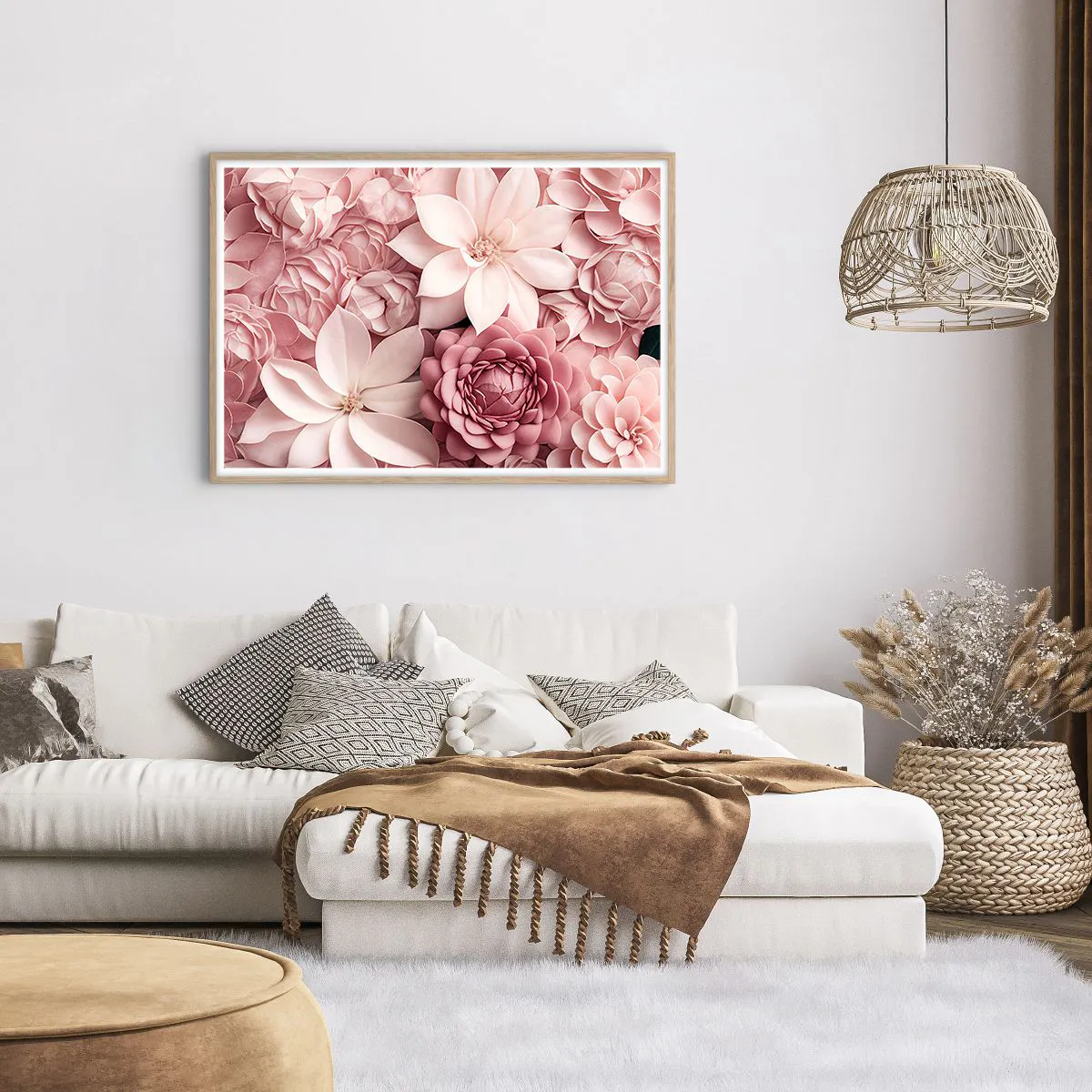 Affiche dans un chêne clair - Poster - Dans les pétales roses - 100x70 cm