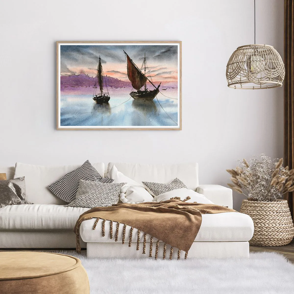 Affisch i ram av ljusek - Kväll i hamnen - 100x70 cm