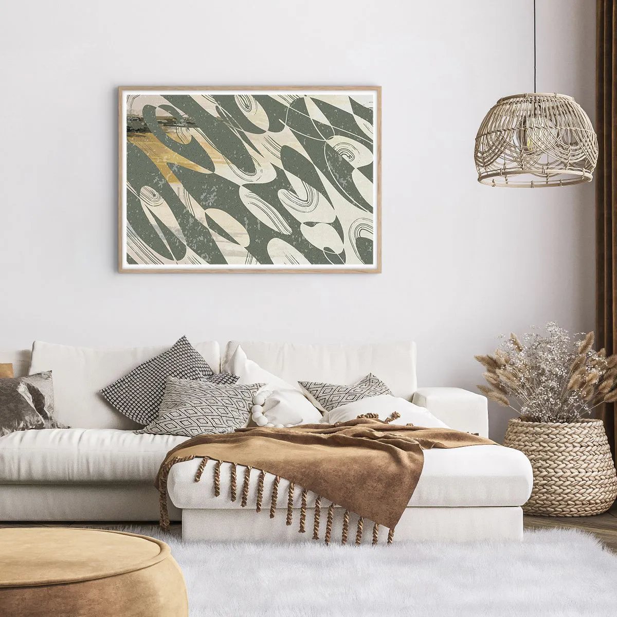 Een poster in een licht eiken lijst - Ritmische abstractie - 100x70 cm