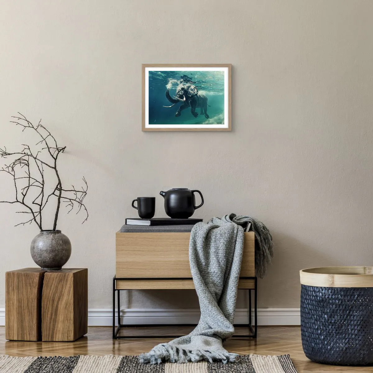 Poster in light oak frame - Everyone Likes to Swim - 40x30 cm