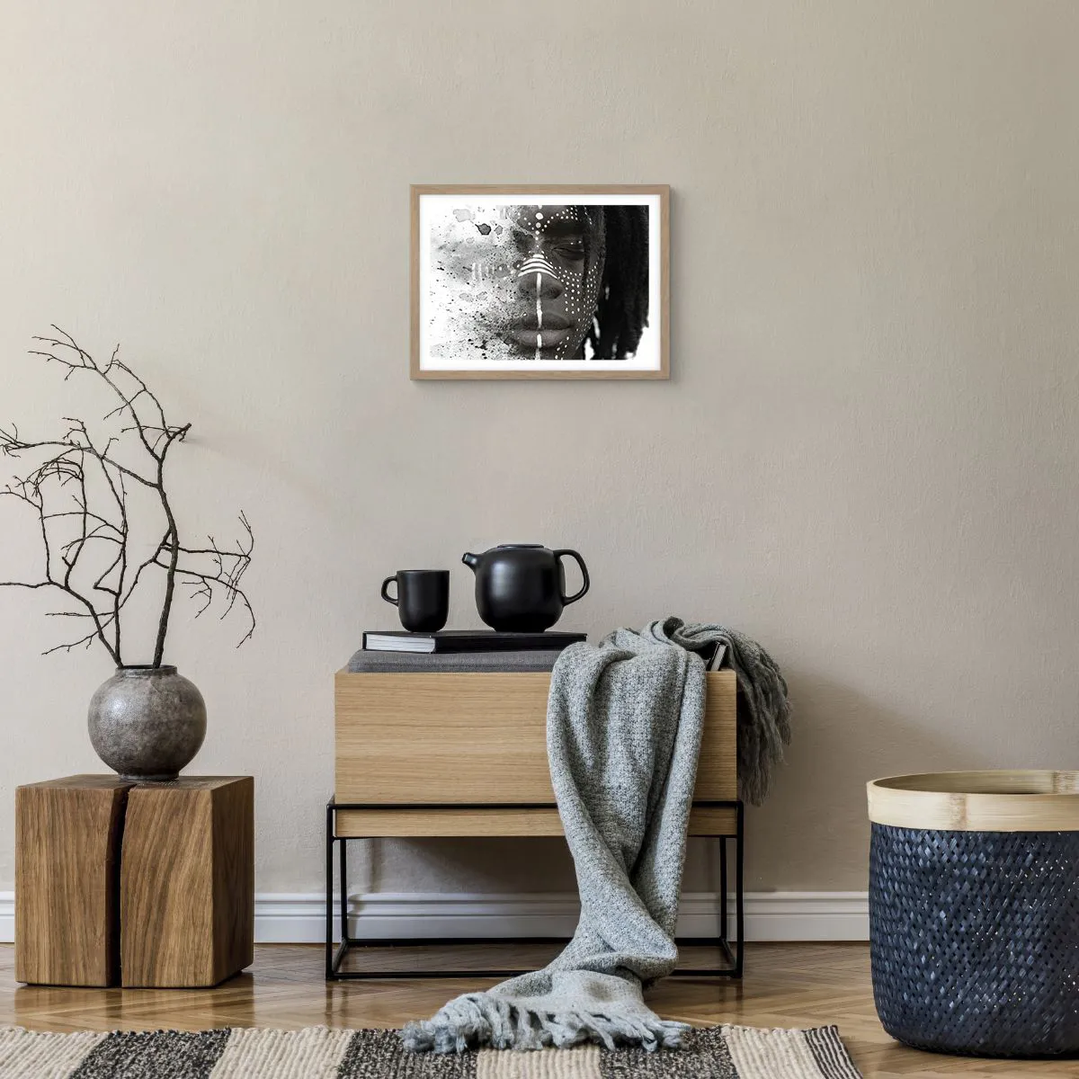 Plakat i ramme af lyst egetræ - Opdag den oprindelige ånd - 40x30 cm