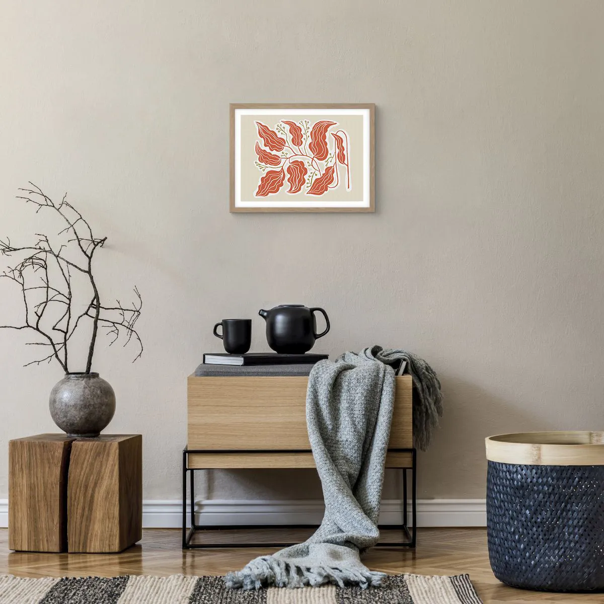 Poster in light oak frame - Folk and Coral - 40x30 cm