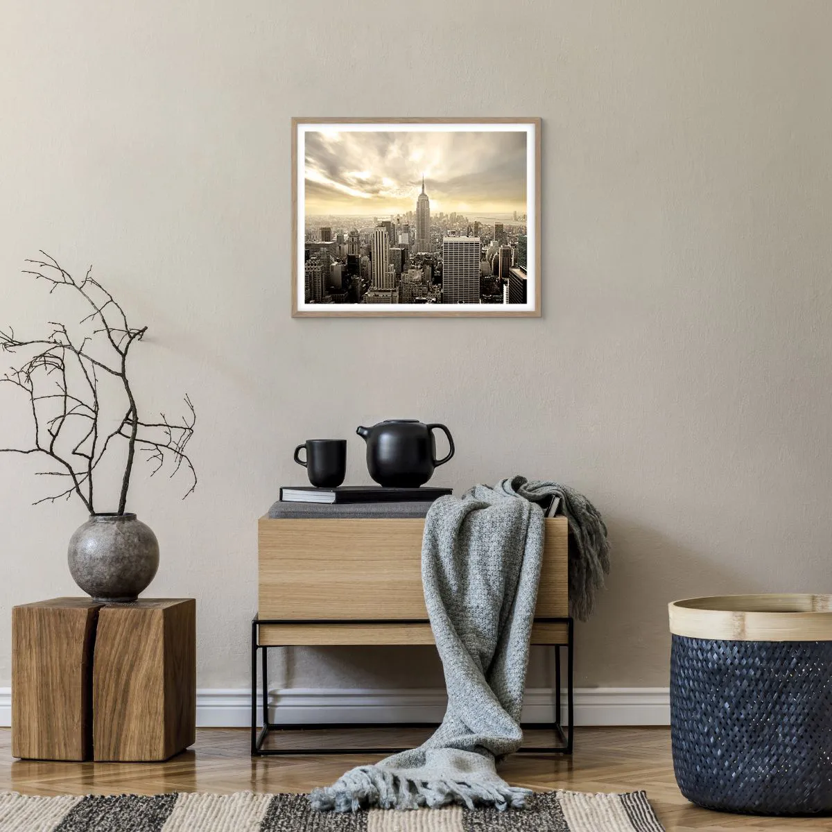 Poster in light oak frame - New York Woven in Grey - 50x40 cm