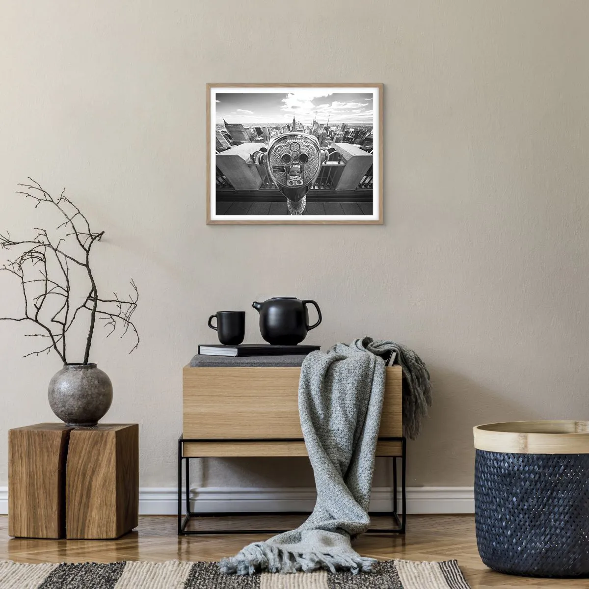 Plakat i ramme af lyst egetræ - Byen over byer - 50x40 cm