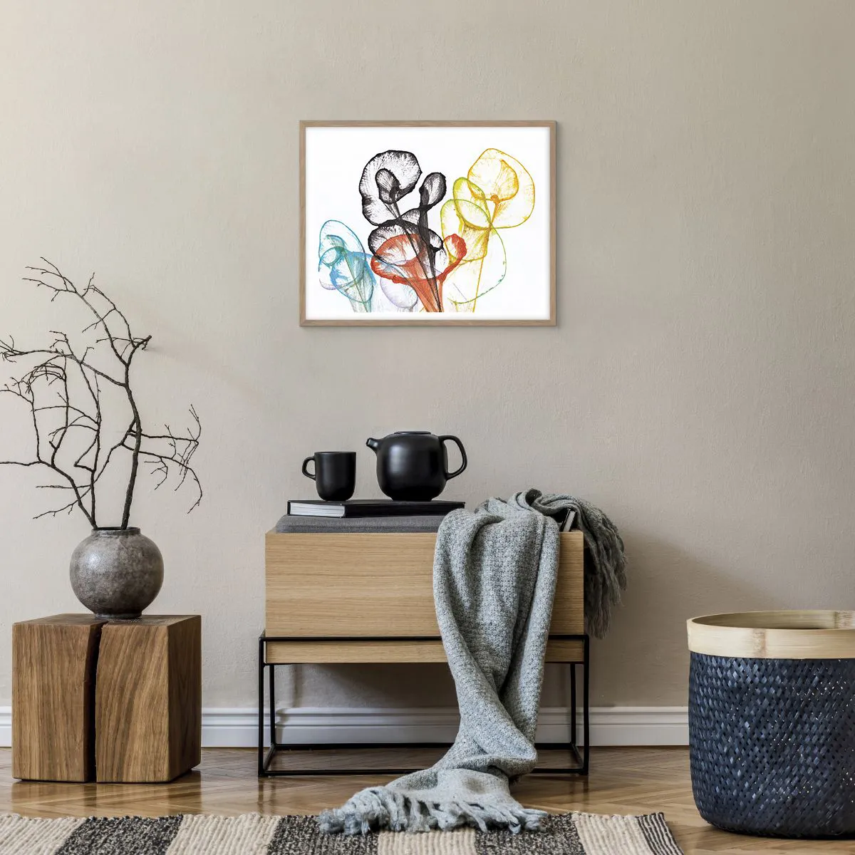 Póster en marco roble claro - Flores con alma - 50x40 cm