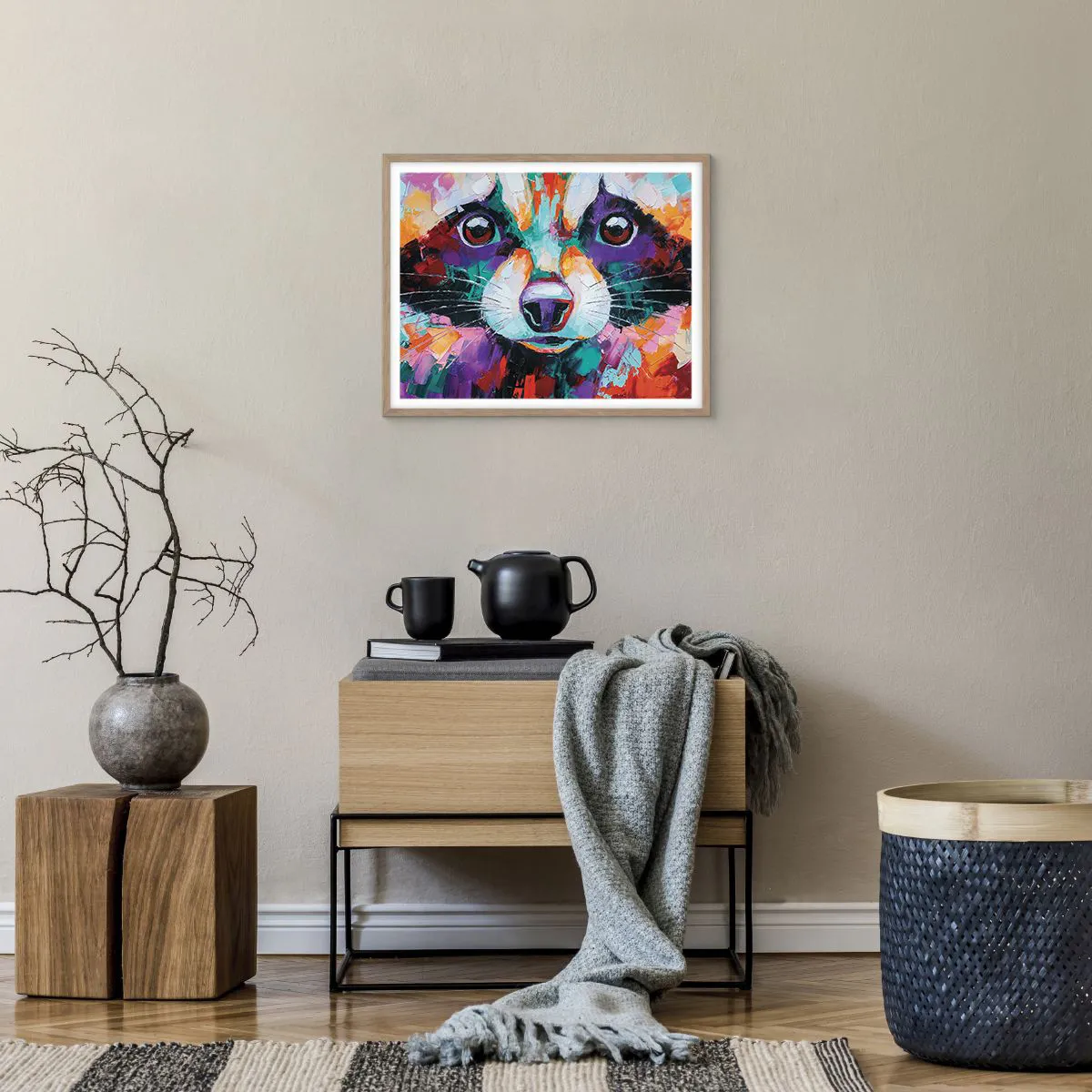 Plakat i ramme af lyst egetræ - Kun gode følelser - 50x40 cm