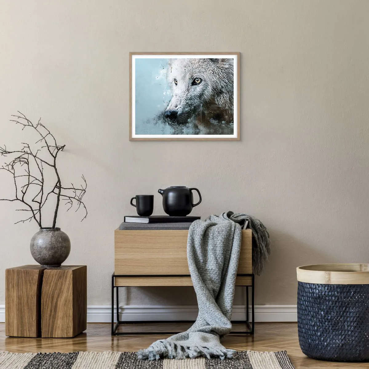 Plakat i ramme af lyst egetræ - Mød ulvesjælen - 50x40 cm