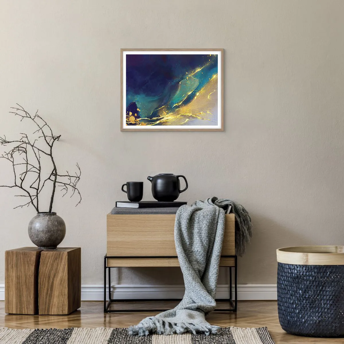 Poster in light oak frame - Golden Flood - 50x40 cm