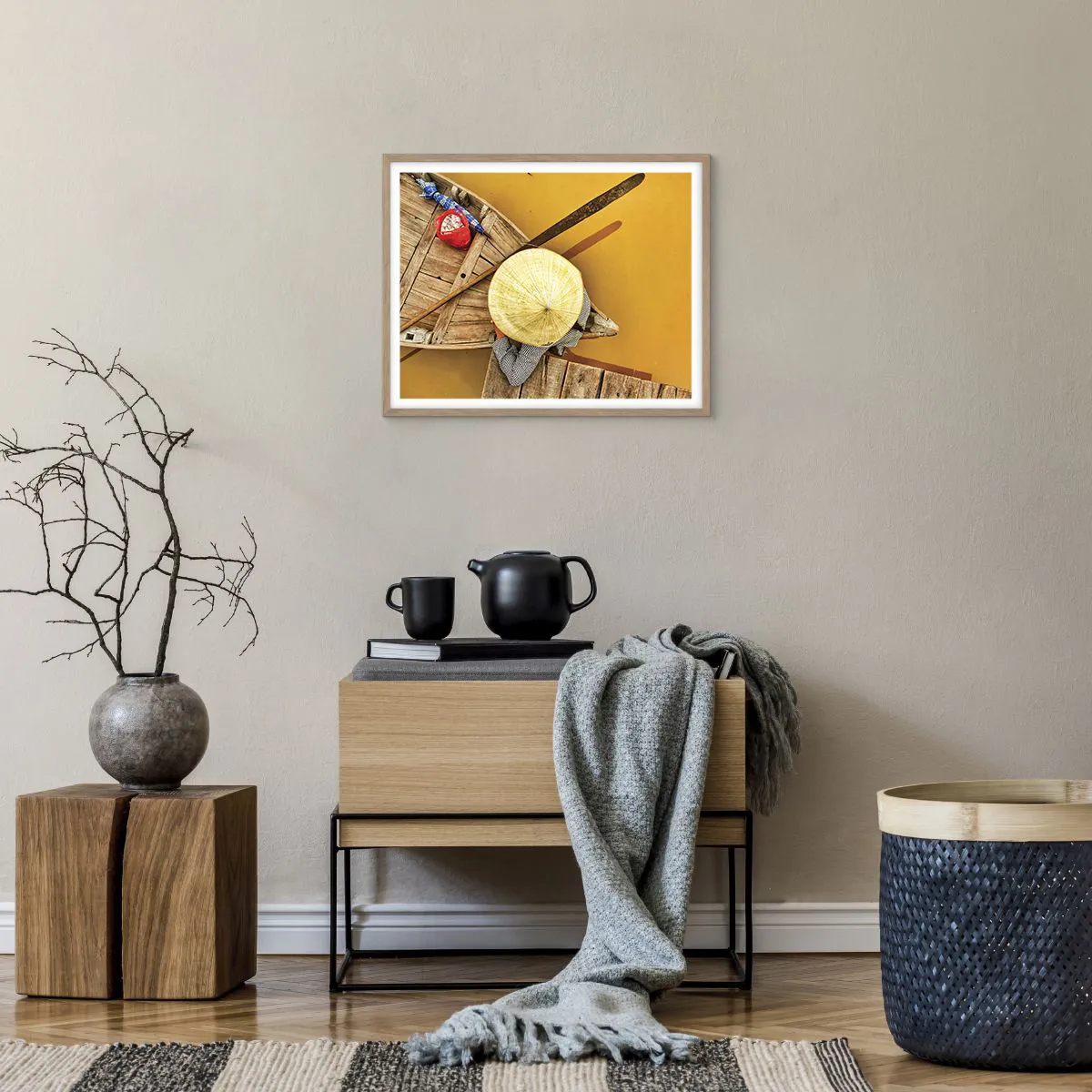 Poszter világos tölgy keretben - Élet a Sárga-folyón - 50x40 cm