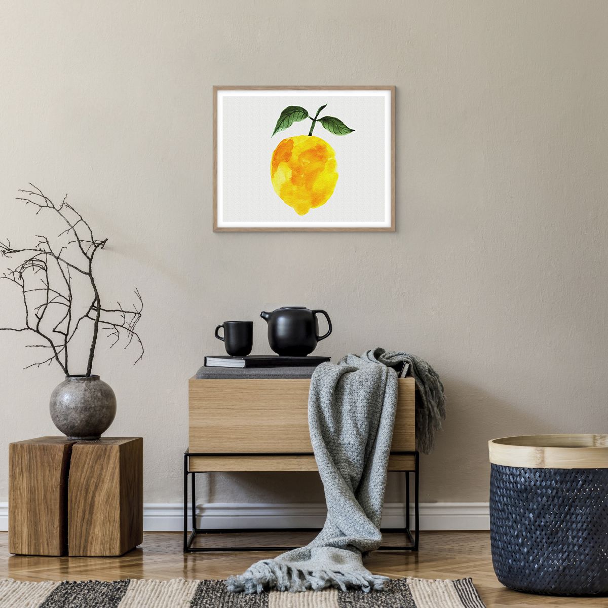 Póster en marco roble claro Limón, Póster en marco roble claro Cocina, Póster en marco roble claro Fruta