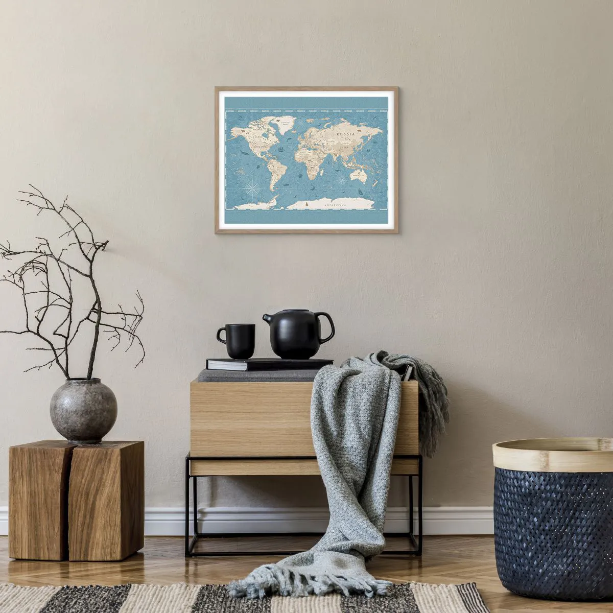 Plakat i ramme af lyst egetræ - En verden inden for rækkevidde - 50x40 cm