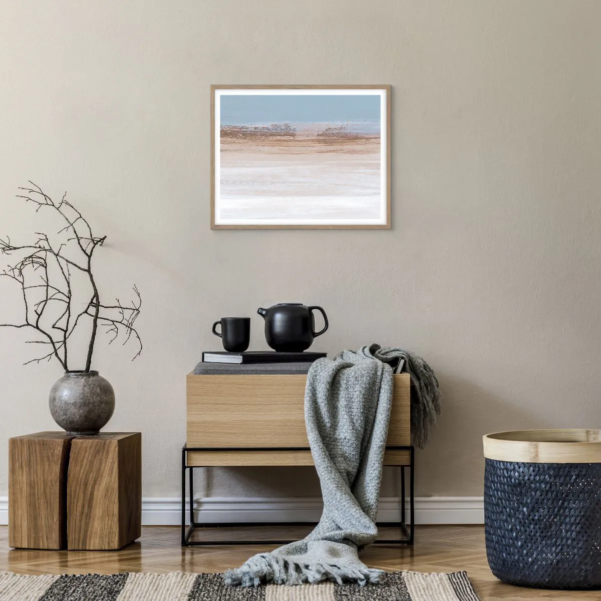 Plakat i ramme af lyst egetræ - Tvetydigt landskab - 50x40 cm