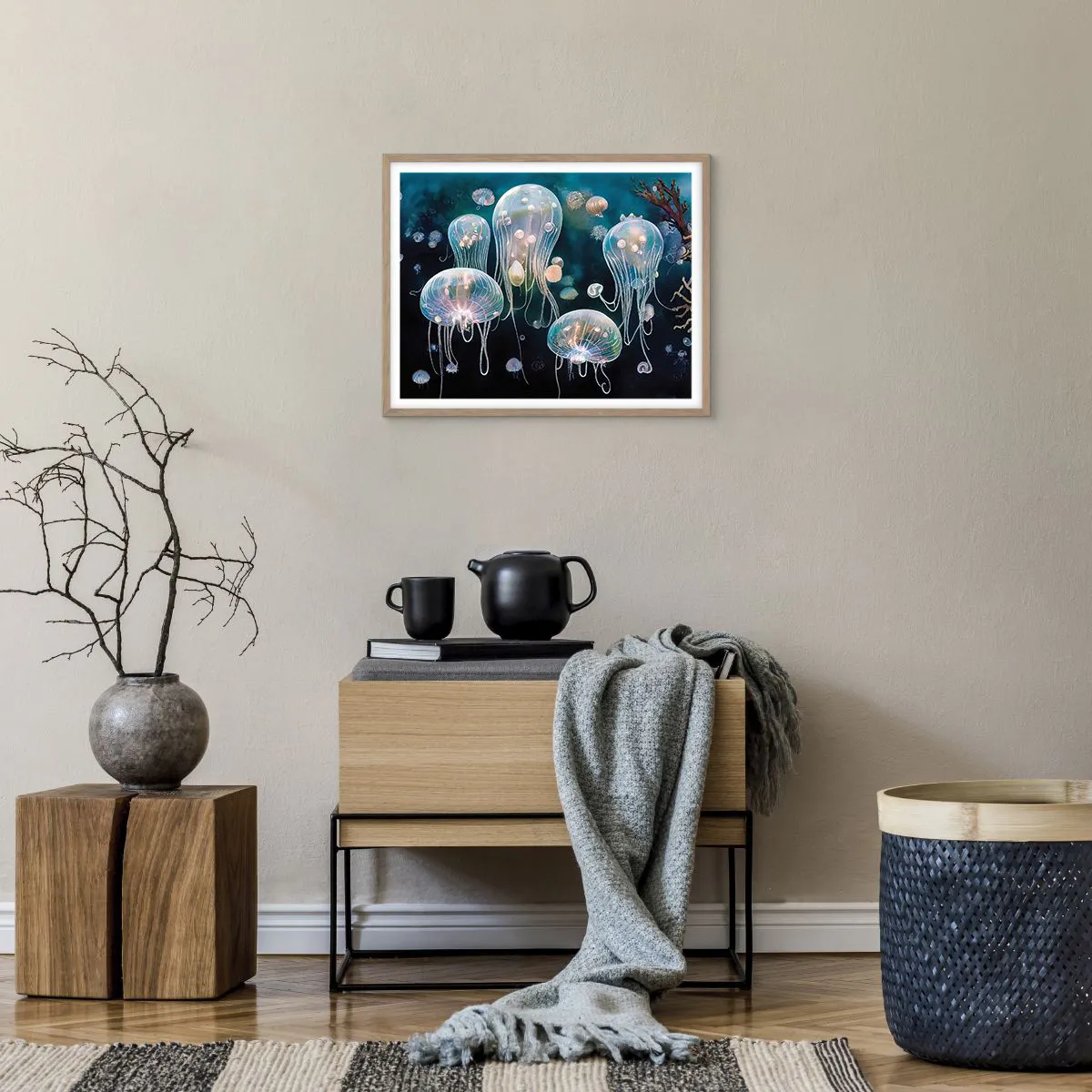Poster in light oak frame - Underwater Ball - 50x40 cm